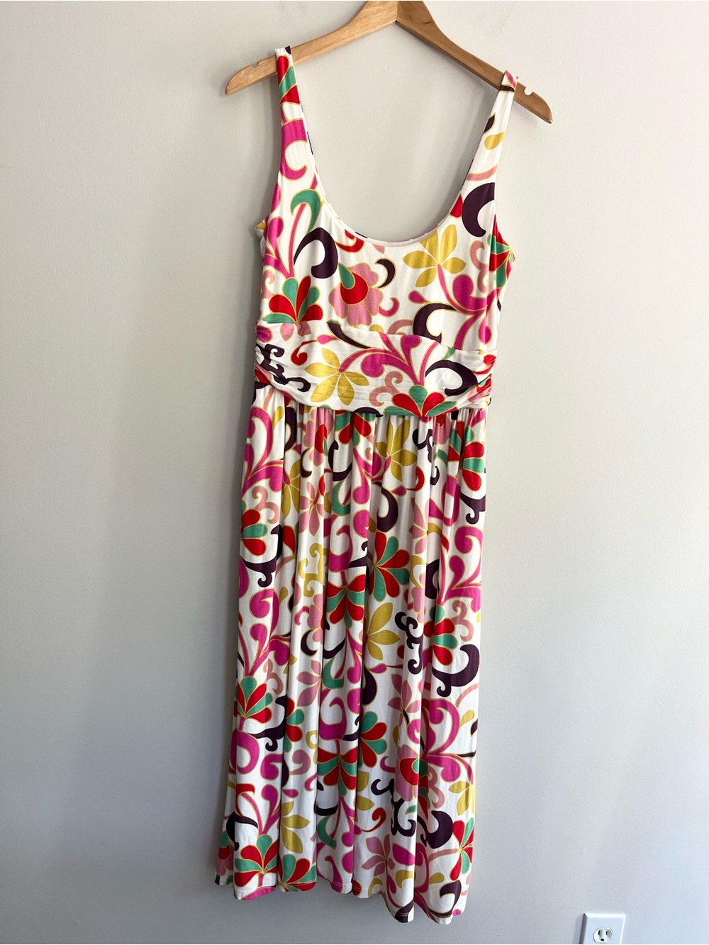 Boden Cream Floral Scoop Neck Jersey Midi Dress Size 10